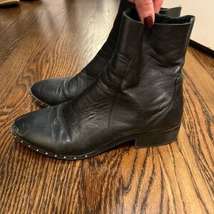 Black Leather Ankle Boots with Studded Sole